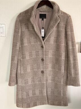 NWT Banana Republic Brushed Plaid Car Coat Fresh Taupe Women’s M.